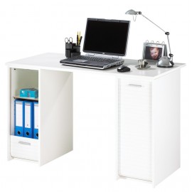 Complete desk, 2 roller-shutter cabinets + desktop, white, plain or printed