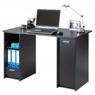 Complete desk, 2 roller-shutter cabinets + desktop, black, plain or printed