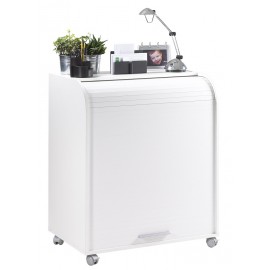 Office secretary desk on casters, with shutter-door, White, plain or printed