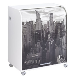 Office secretary desk on casters, with shutter-door, White, plain or printed