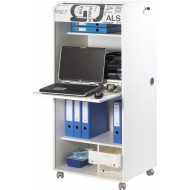 Office secretary desk on casters, with shutter-door, White, plain or printed