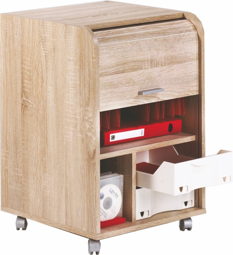 multifunctioneel schildpad informatie Office shutter storage trolley, oak, 2 drawers - SIMMOB