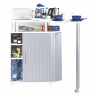 Kitchen island with rotating table 360° white + alu roller-shutter