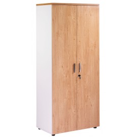 Tall office cupboard 2 doors White + Light oak INEO