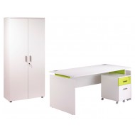 Pack Bureau 160 + Caisson 2 Tiroirs + Armoire Blanc Anis INEO