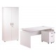 Pack Bureau 160 + Caisson 2 Tiroirs + Armoire Blanc INEO