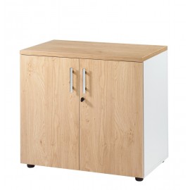 Armoire de Bureau Basse 2 Portes Blanc + Chêne Clair INEO