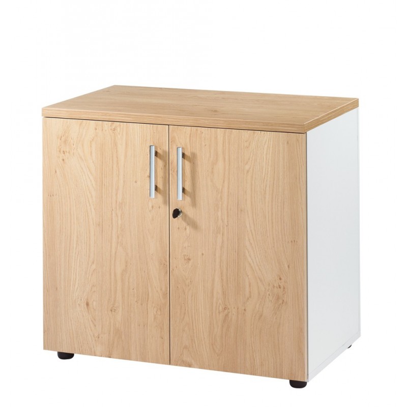 Armoire de Bureau Basse 2 Portes Blanc + Chêne Clair INEO - SIMMOB