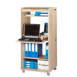 Office secretary desk on casters, with shutter-door, Oak, plain or printed