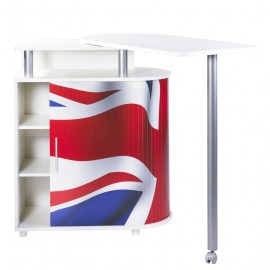 Kitchen island with rotating table 360° white + Union jack flag