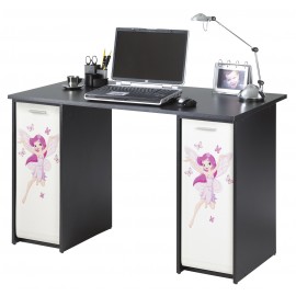 Complete desk, 2 roller-shutter cabinets + desktop, black, plain or printed