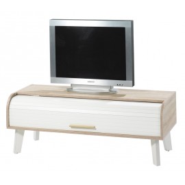 Meuble TV Vintage Chêne 1 Rideau Pieds Blanc