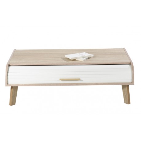 Table Basse Vintage Chêne 2 Rideaux Pieds Chêne