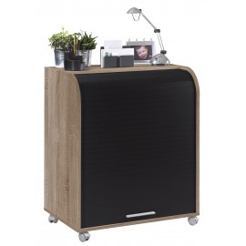 Office secretary desk on casters, with shutter-door, Black, plain or printed