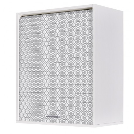 Meuble Cuisine L 60 cm H 72 cm Coloris Blanc Rideau Imprimé Hexagones