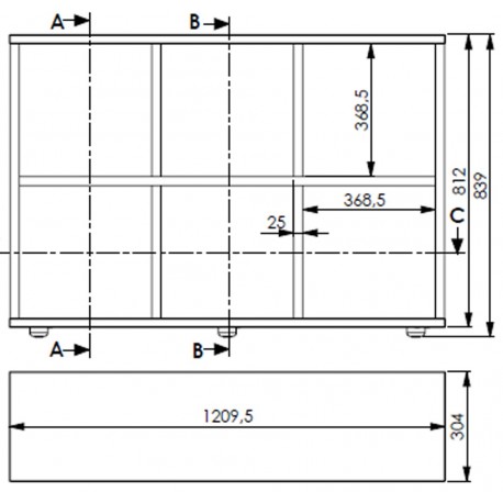 Meuble rayonnage 6 cases Fiche technique